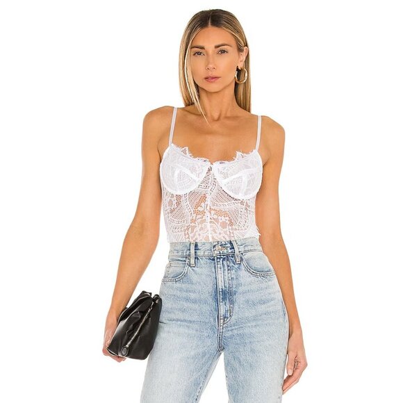 Bardot Tops - Bardot Britney Bodysuit Orchid White Lace Top